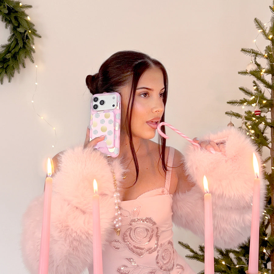 Pink Glitter Polka Dot iPhone Case lifestyle