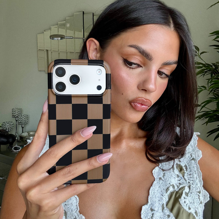 Mocha Vibe Checkered iPhone Case lifestyle