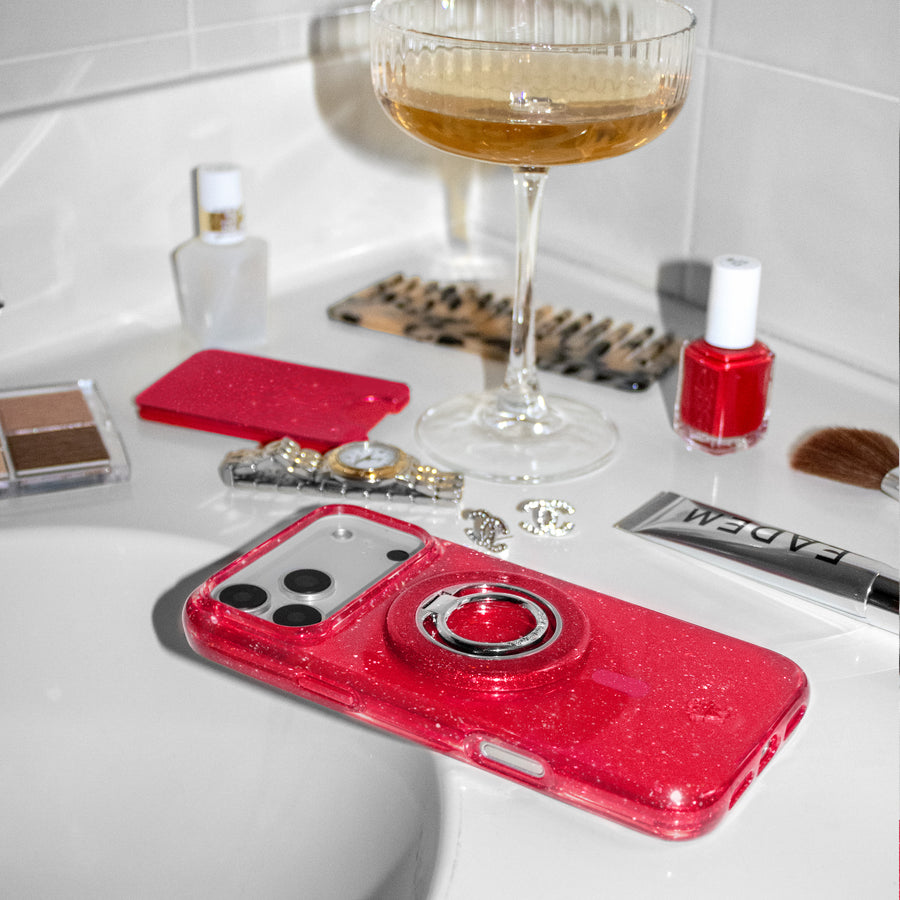 Ruby Red Glitter Jelly iPhone Case lifestyle