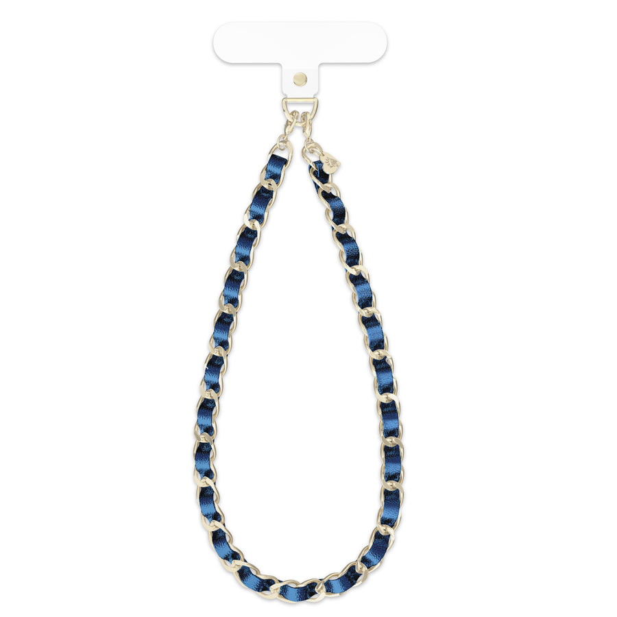 Metallic Navy Leather Chain Phone Charm