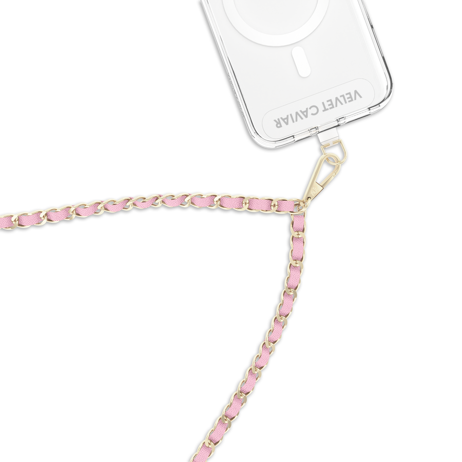 Pink Leather Chain Phone Crossbody Strap