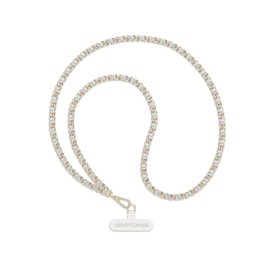 Silver Leather Chain Phone Crossbody Strap