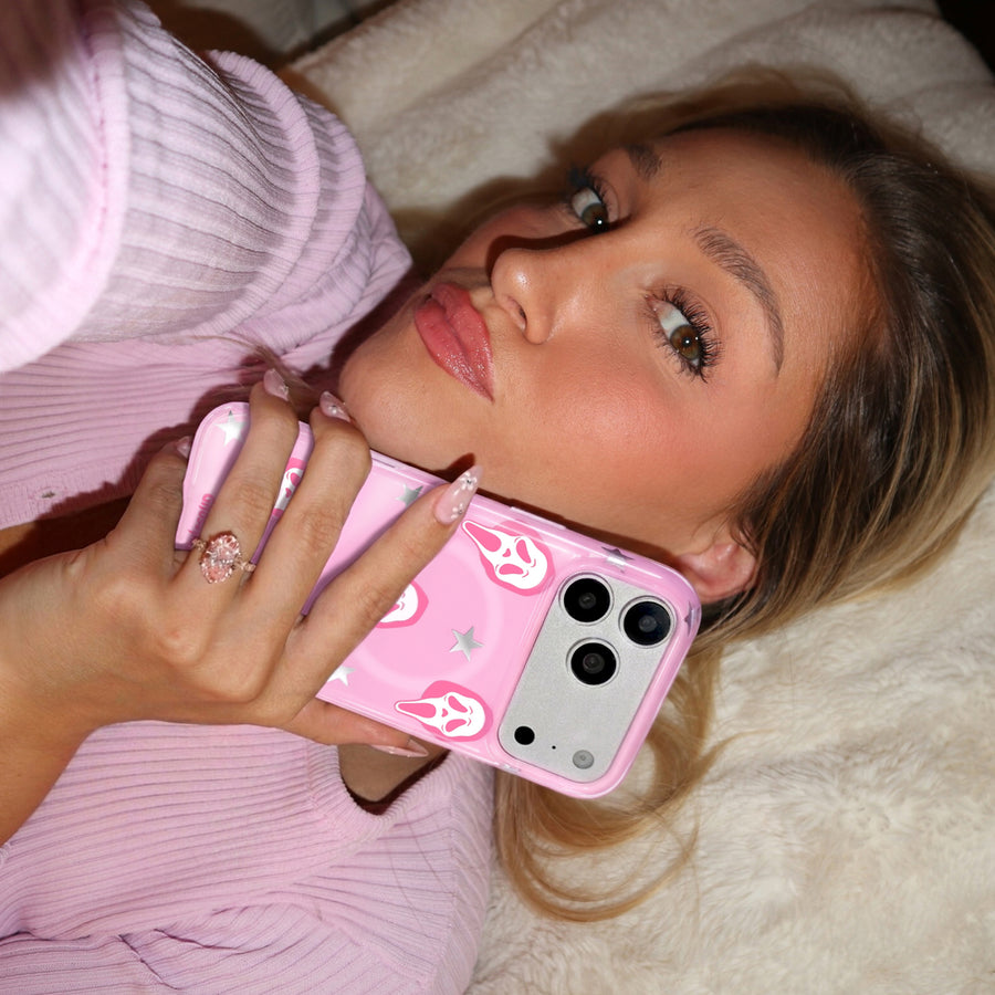 Ghost Face Call Me Pink iPhone Case lifestyle