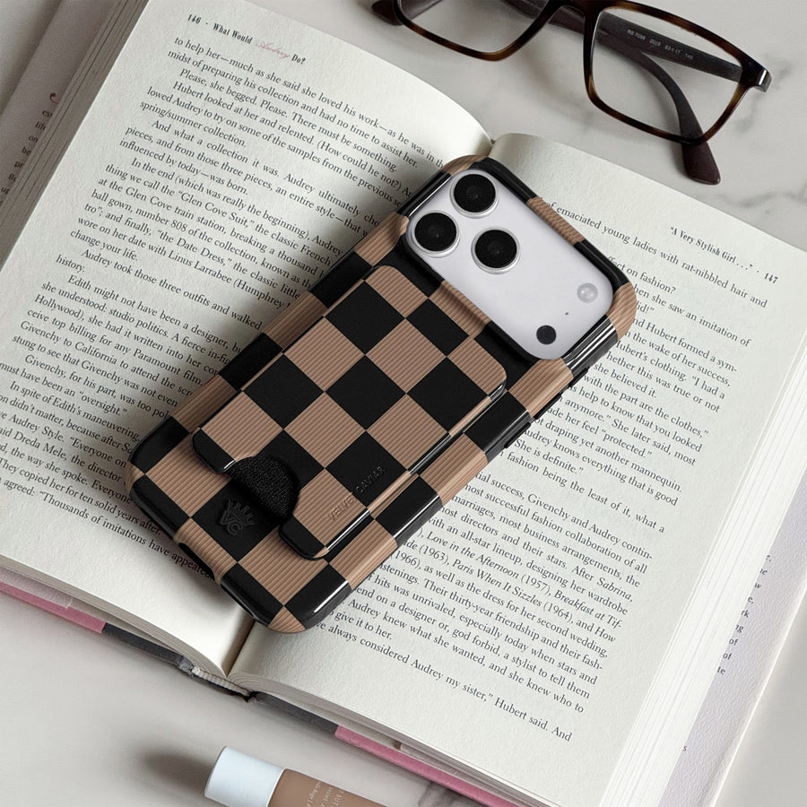 Mocha Vibe Checkered iPhone Case lifestyle