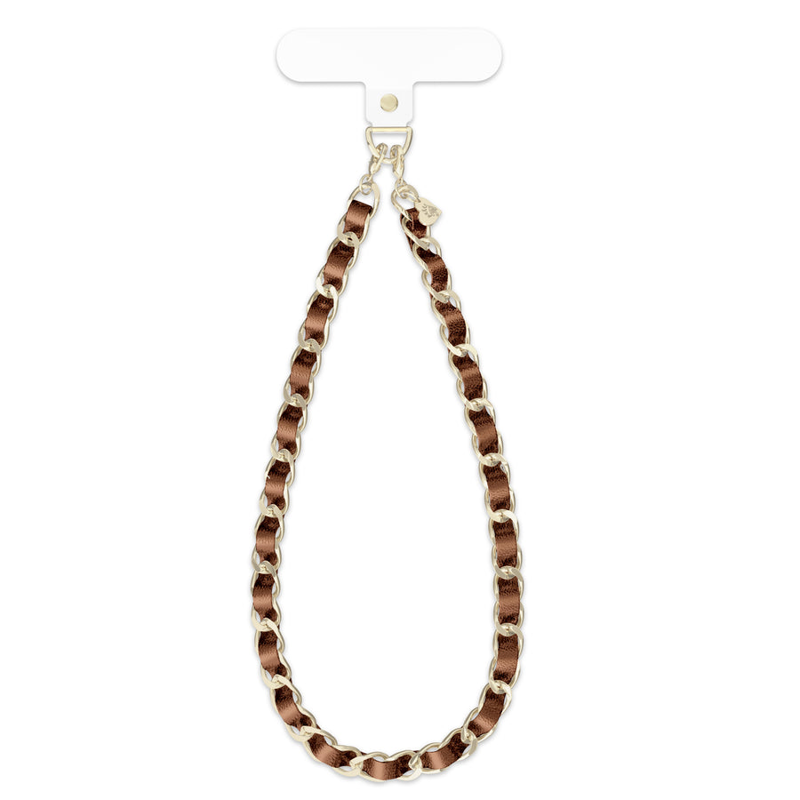 Brown Metallic Leather Chain Phone Charm