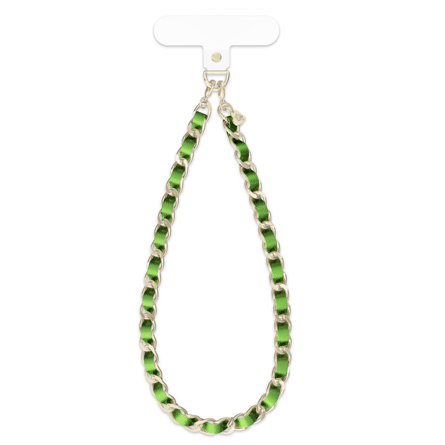 Metallic Green Leather Chain Phone Charm
