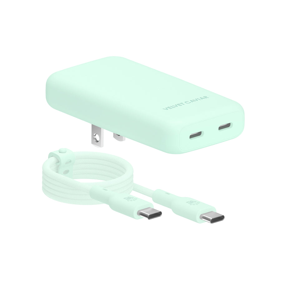 Mint Fast Charging Set, Dual Port Wall Adapter + 6ft USB-C Cable