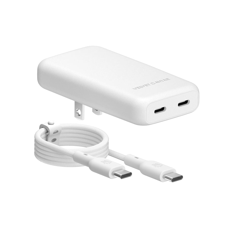 White dual port fast charging wall adapter with 6ft USB-C cable