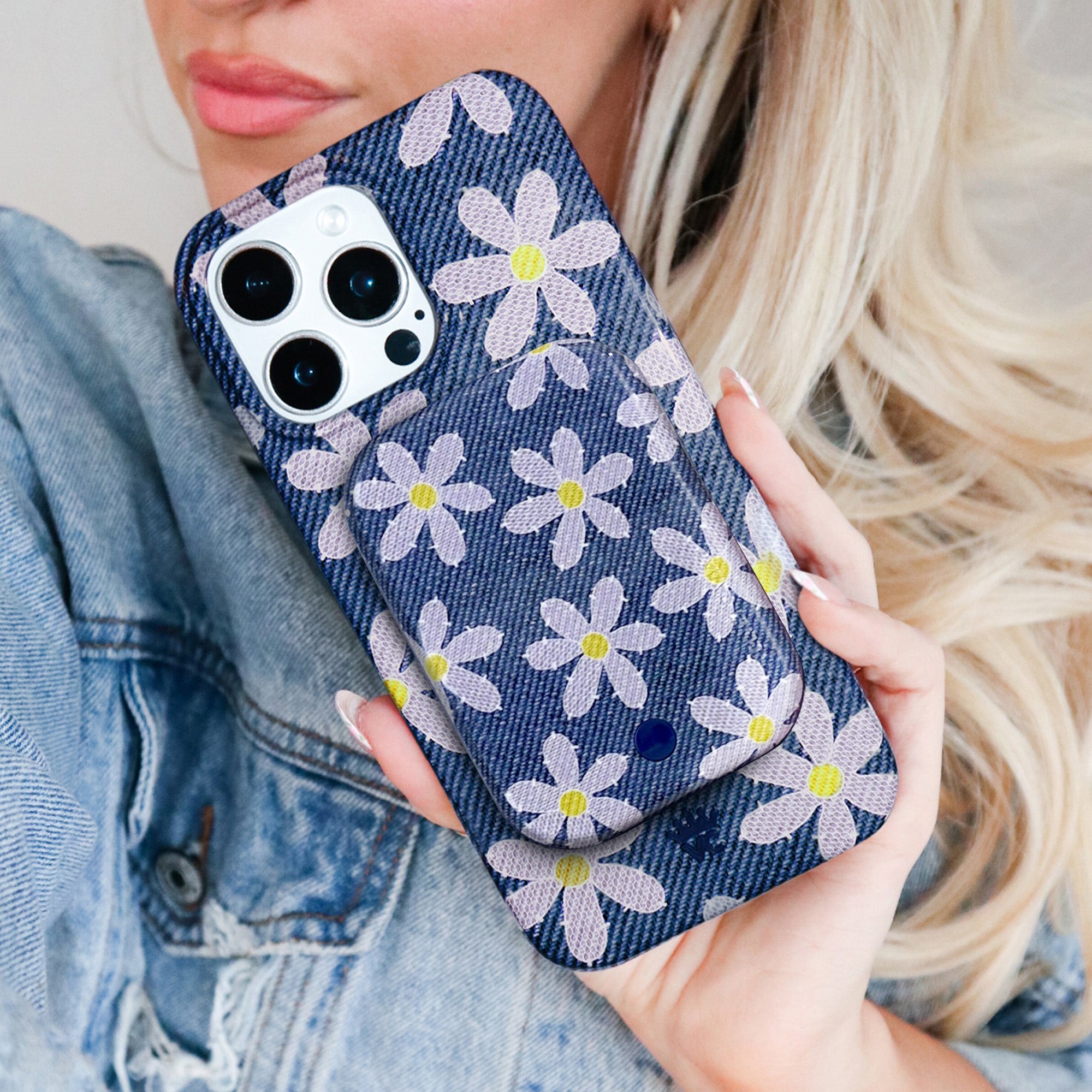 Denim Daisy Portable MagSafe Charger Power Pack - Velvet Caviar phone case